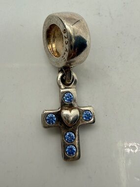 Pandora Blue CZ Cross Dangle Charm Sterling Silver 925 ALE